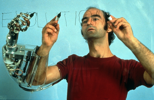Stelarc Handswriting: Writing One Word Simultaneously With Three Hands Maki Gallery, Tokyo 1982 Photographer- Keisuke Oki